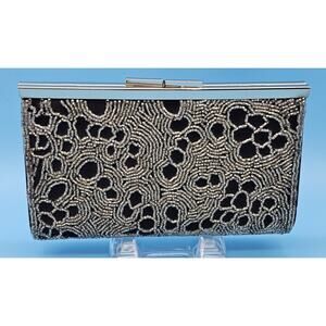 Vintage La Regale Black Beaded Kiss Lock Evening Clutch Purse HandBag Prom Club